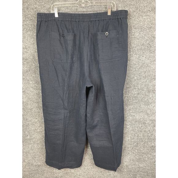 Talbots Navy Blue Linen Pants Size XL Elastic Waist Drawstring Coastal - Picture 8 of 13